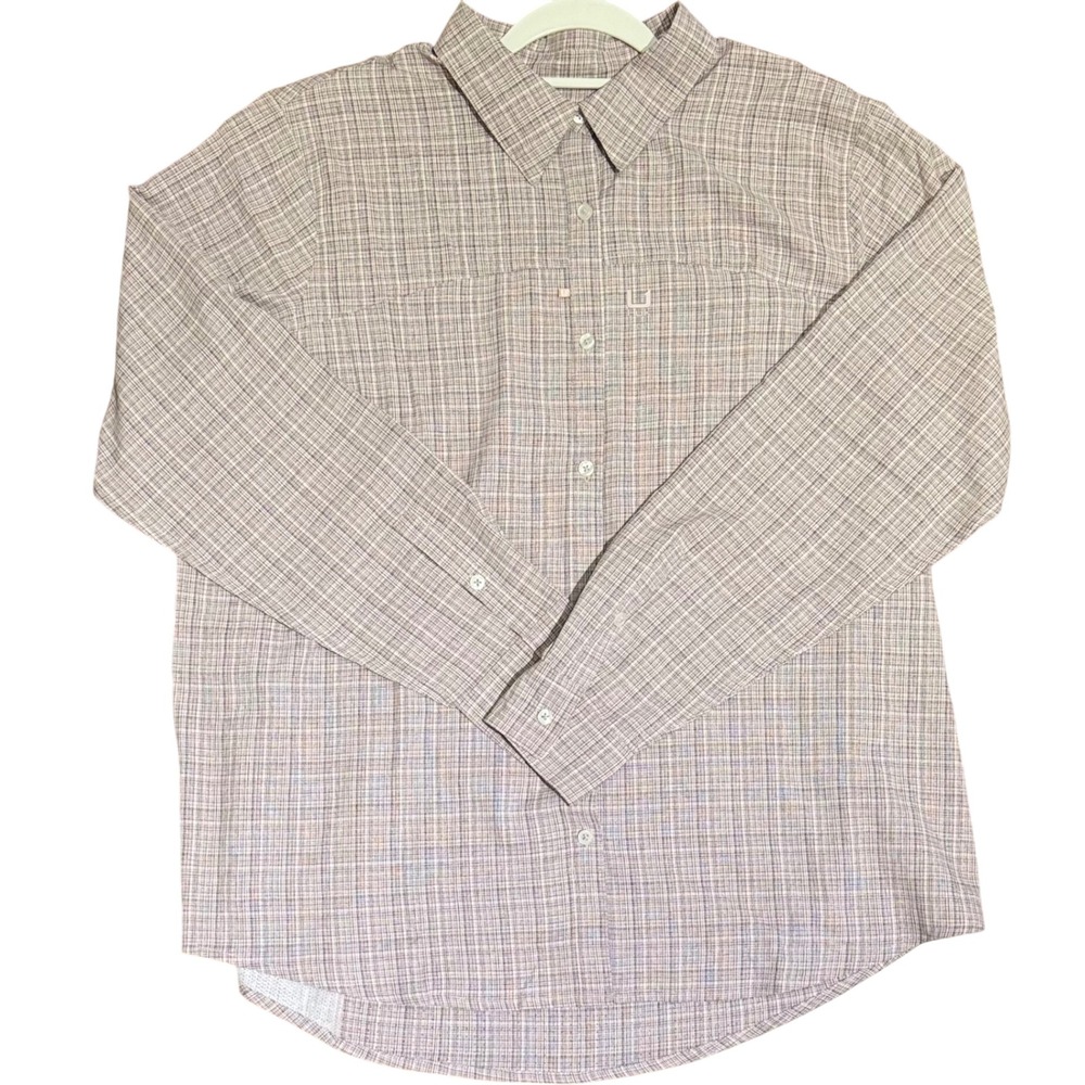 Huk Men's Tan Plaid Fishing Long Sleeve Soft Ventilated Button Down Shirt 2XL